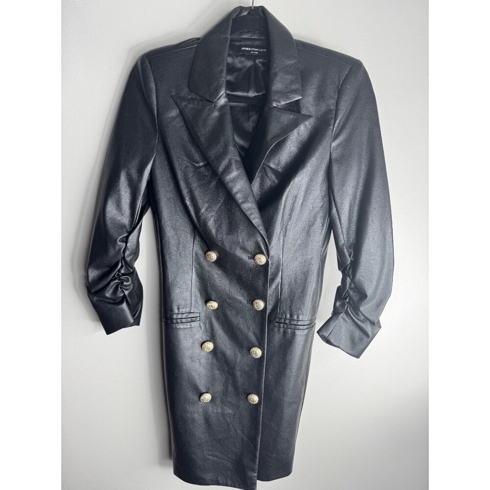 Generation Love Nala Faux Leather Blazer Dress Gold Buttons Size XXS 2XS New - Picture 4 of 7